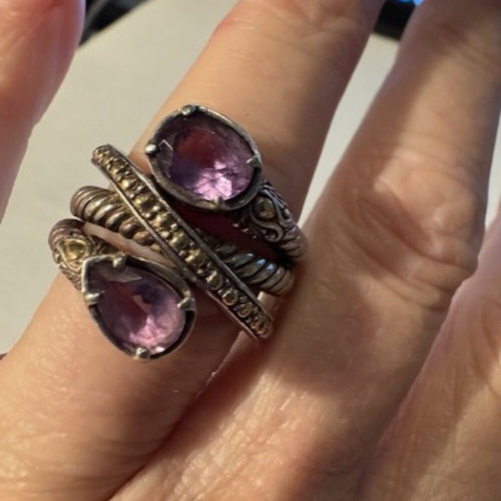 John Hardy Sterling Silver 18K Gold Amethyst Ring - Size 7
